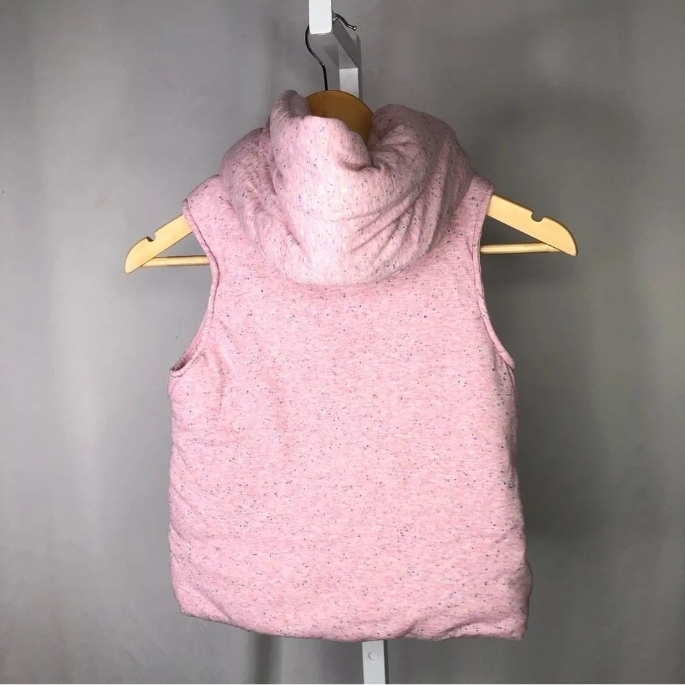 Sugar Rush Girls puffer vest with hood jersey knit pink speckles zip Small